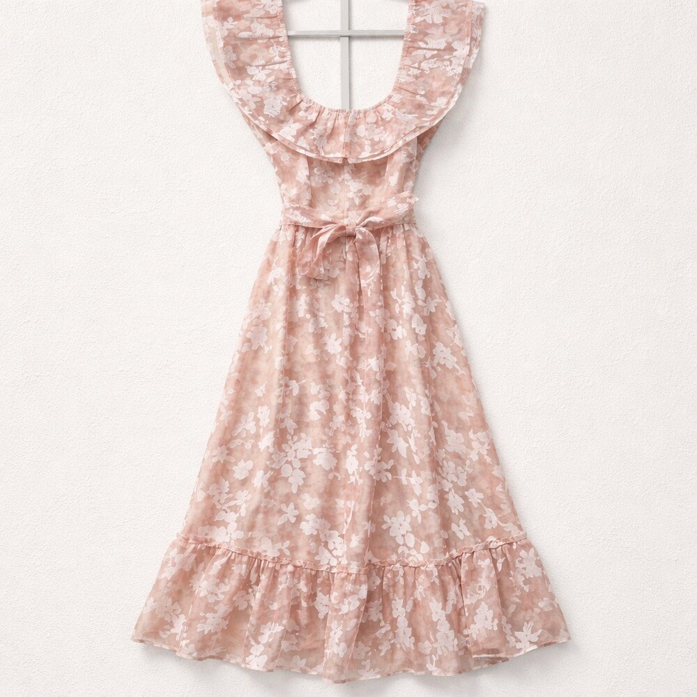 just me Maxi Dress Womens Size S Pink Floral Romantic Ruffle Tie Back - Picture 4 of 8